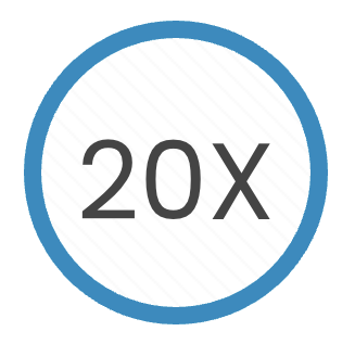 Image showing a '20X' inside a blue circular border.